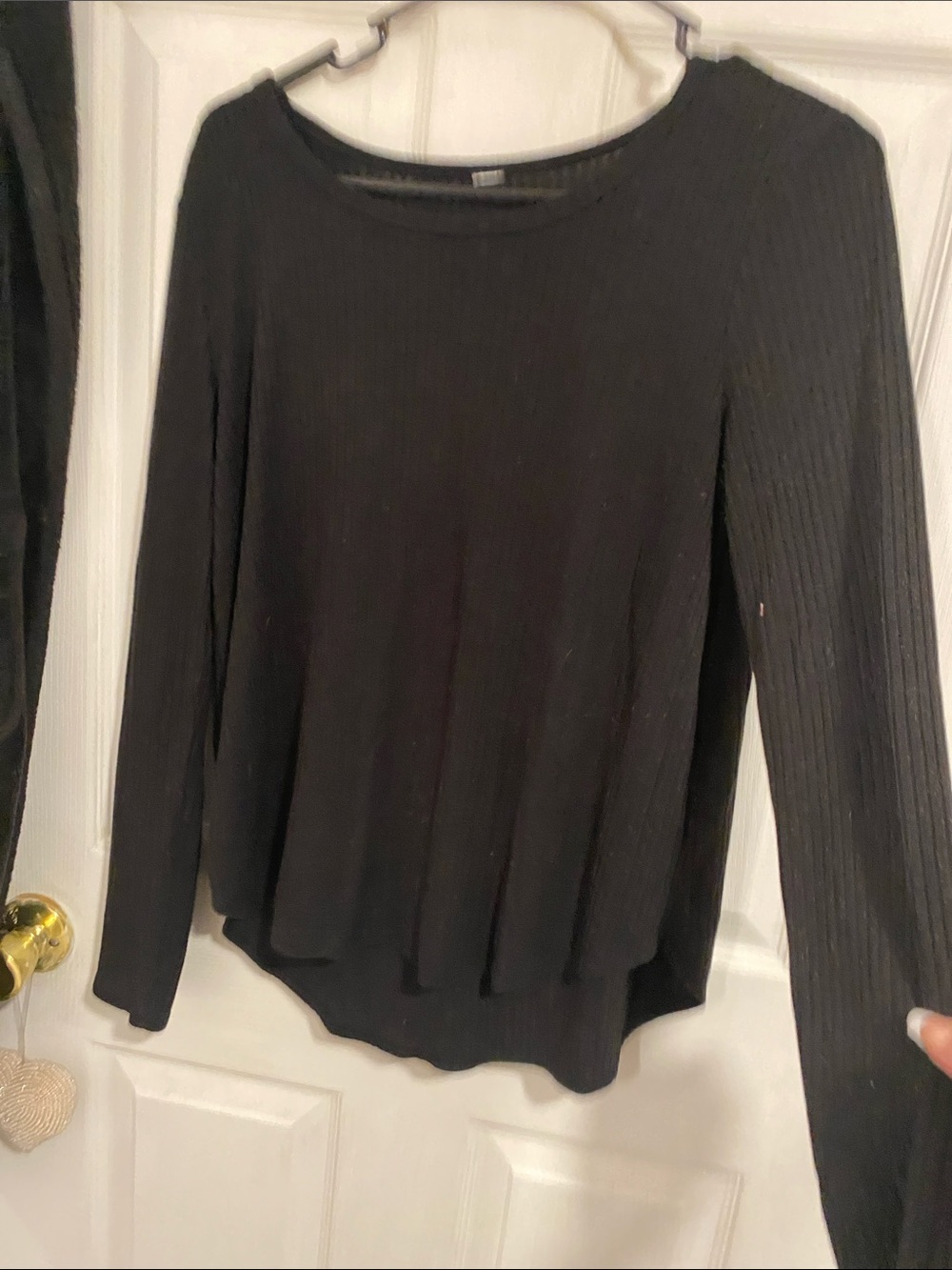 Black Ribbed Long-Sleeve Women’s Top